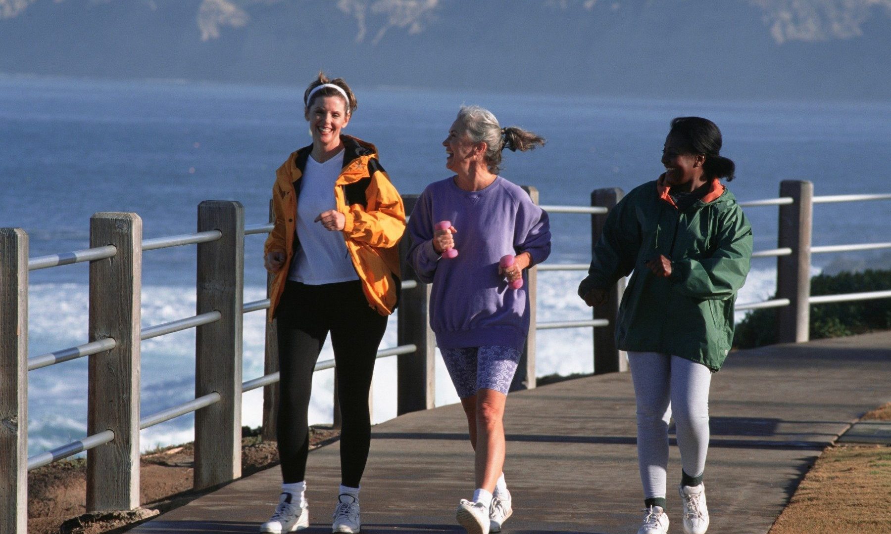 3 women walking along the seafront