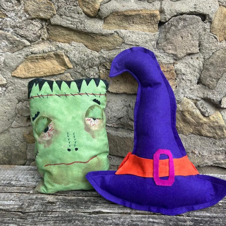 Spooky zombie and Witch's hat decorations made by Family Fabric Creators staff and volunteers