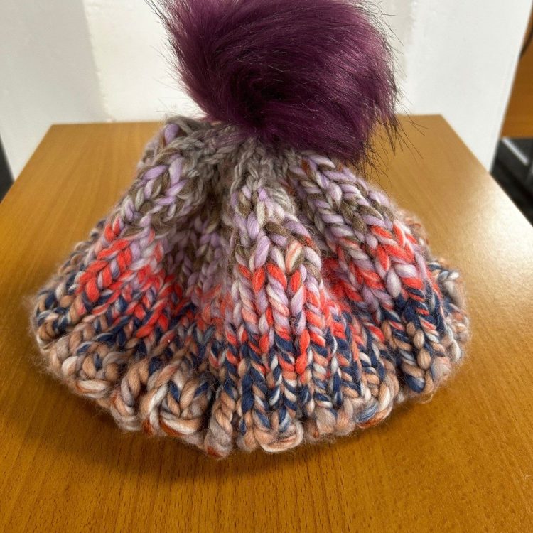 Woolly bobble hat made by Sunderland Mind Fabric Creations member