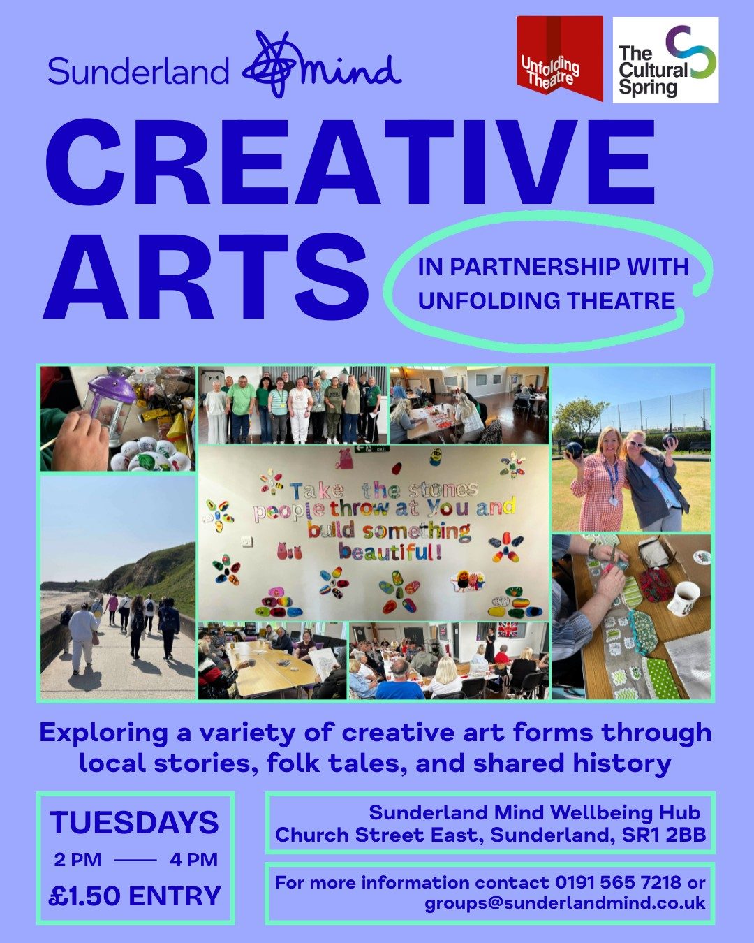 Poster for creative arts sessions in partnership with Unfolding Theatre