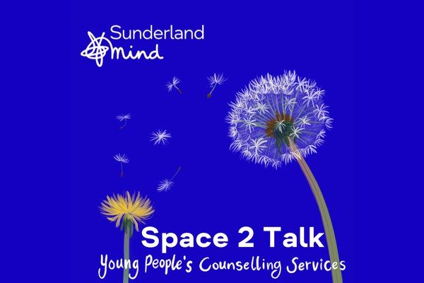 Logo featuring a yellow dandelion and one with seeds. Writing states 'Space 2 Talk Young People's Counselling Service'