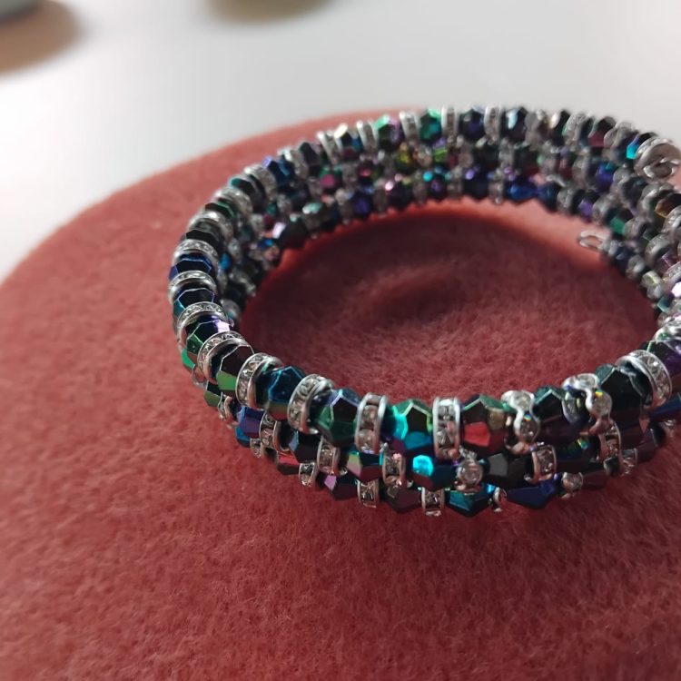 black and green beaded bracelet made by craft group members