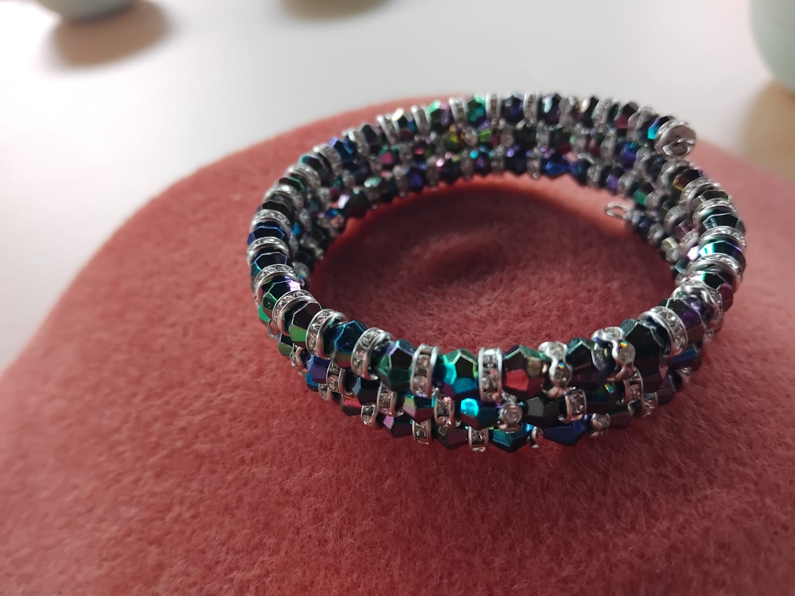 black and green beaded bracelet made by craft group members
