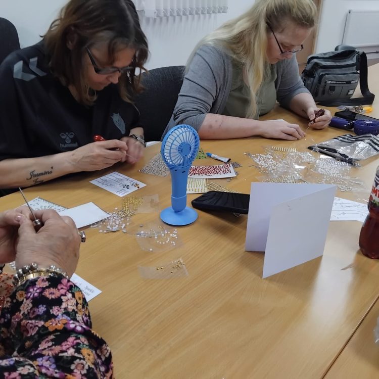 Craft Group members making cards