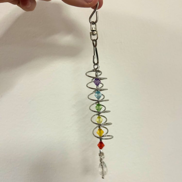 Multicoloured Spiral beaded garden ornament made by Craft Group Member