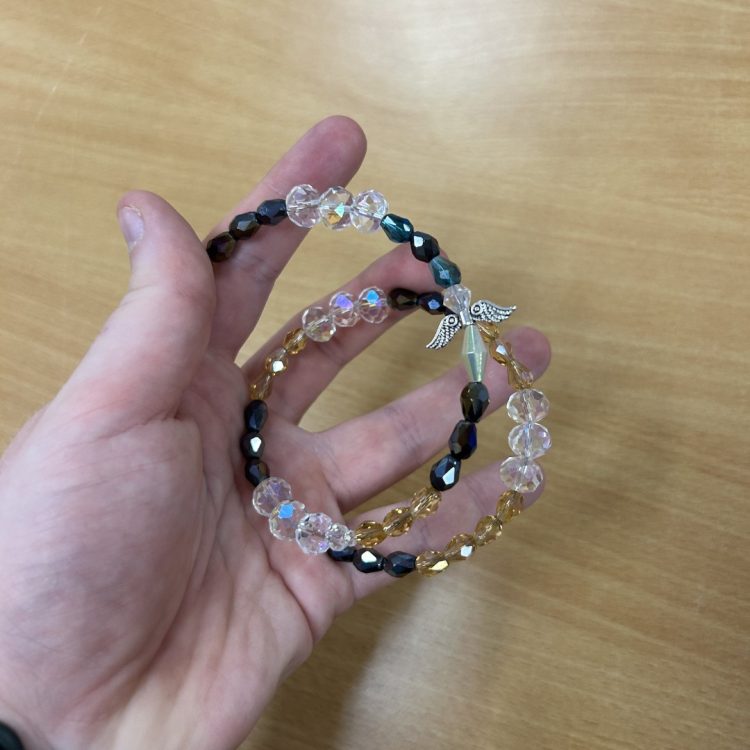 Black and clear spiral bracelet made by Craft Group Members